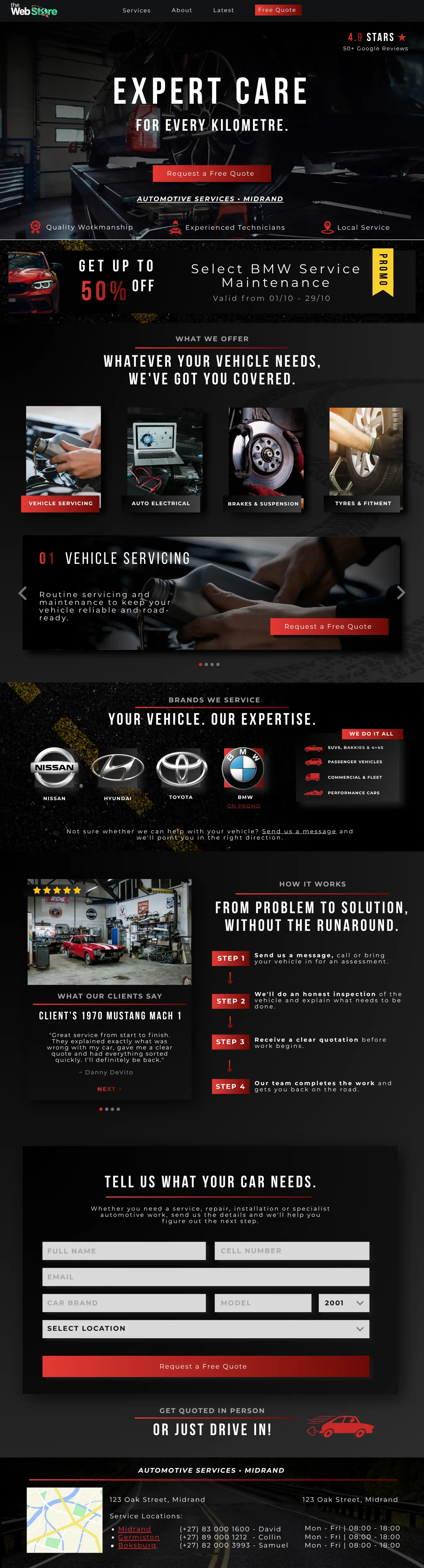 Full page preview of the Service Showcase website design